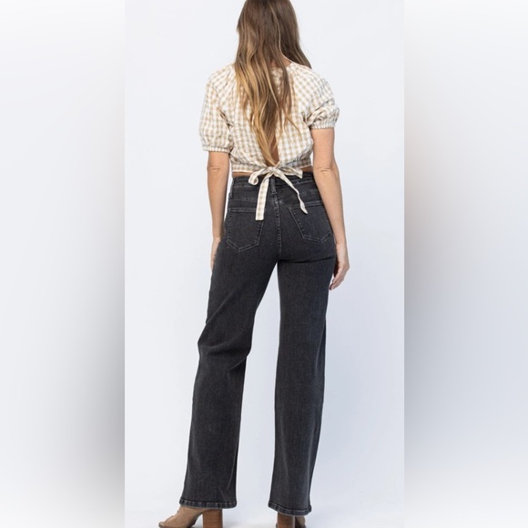 Judy Blue | High Rise Washed Black Button Fly Wide Leg Jeans 9 / 29 - Picture 4 of 12